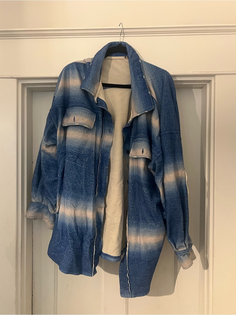 Free People Blue and Cream Gradient Overshirt Jacket